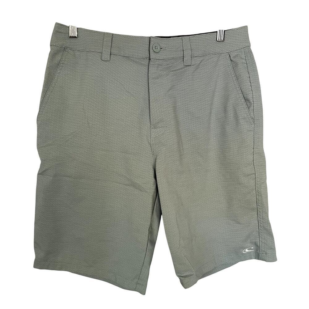 O'Neill green gray patterned men's flat front shorts size 33 golfing pockets